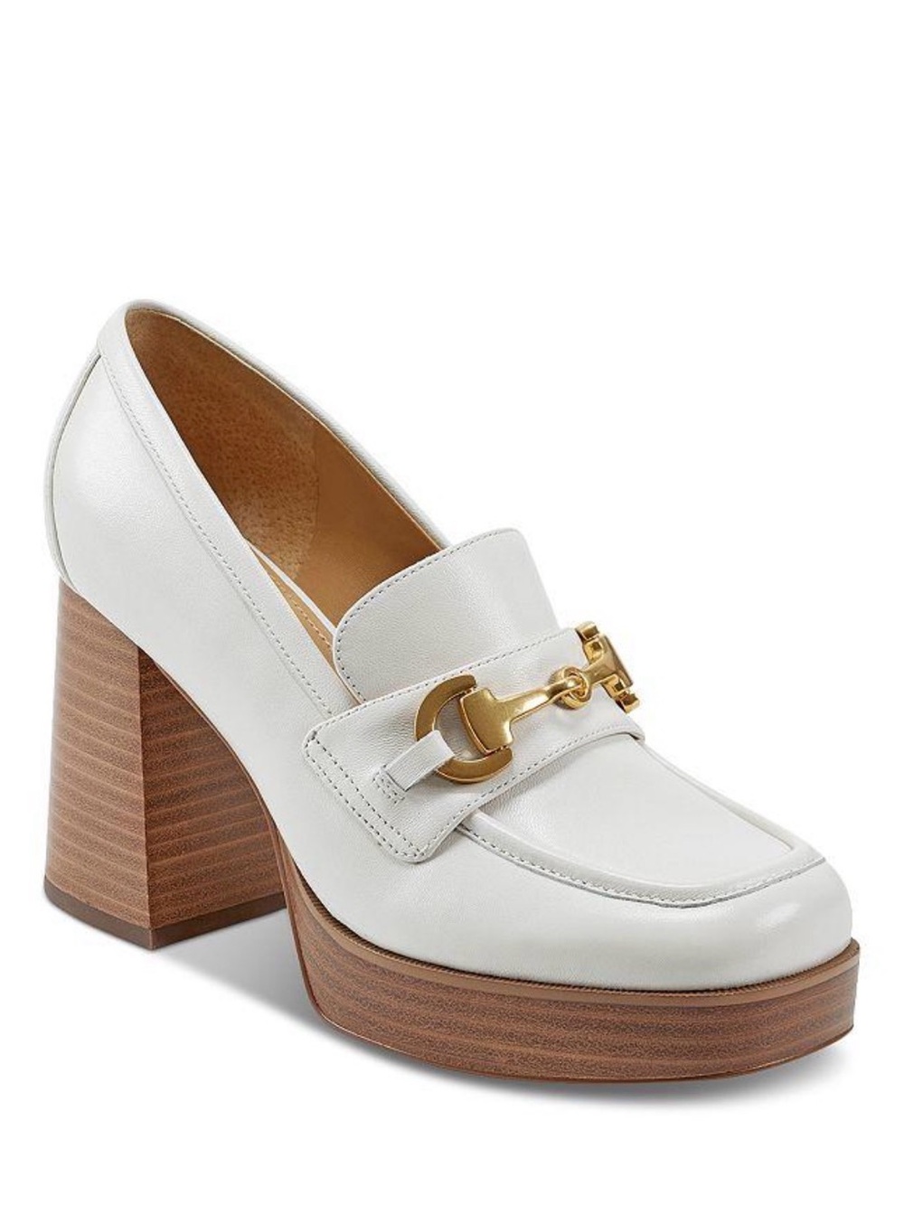 Marc Fisher LTD Cream Horsebit Platform Loafers Heels 7.5